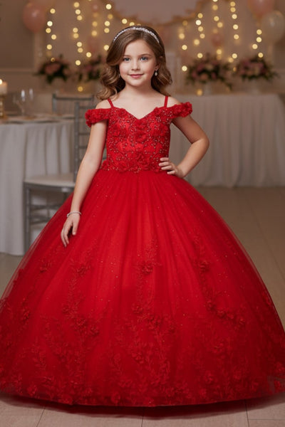 Girls Pageant Dress Floral Ball Gown Floor Length Special Occasion Dress
