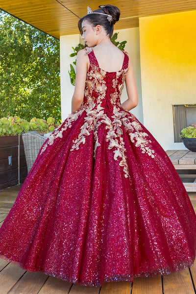 Gelina Girls Metallic 3D Floral Embroidered Glitter Pageant Gown