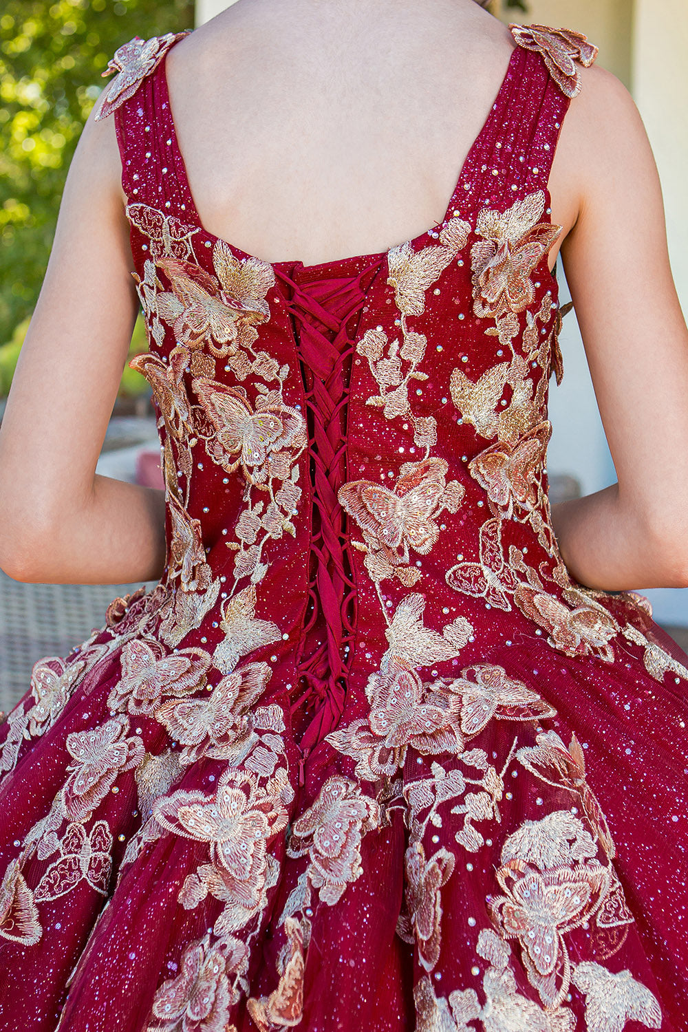 Girls Metallic 3D Floral Embroidered Glitter Pageant Special Occasion Gown