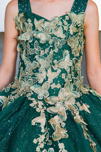 Gelina Girls Metallic 3D Floral Embroidered Glitter Pageant Gown