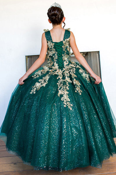 Gelina Girls Metallic 3D Floral Embroidered Glitter Pageant Gown