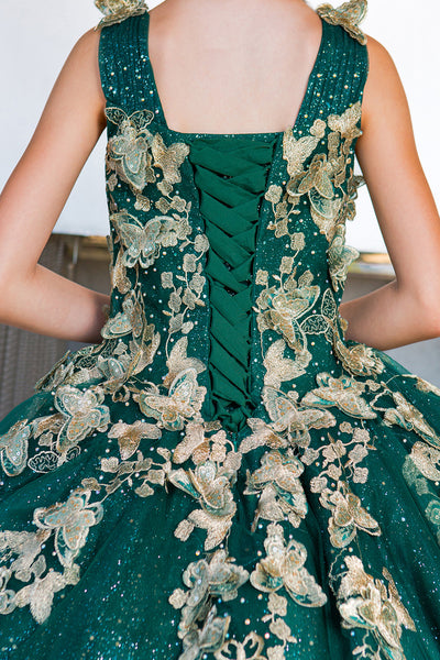 Gelina Girls Metallic 3D Floral Embroidered Glitter Pageant Gown