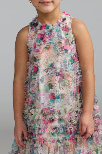 Mac Duggal Girls Floral Ruffle Party Dress