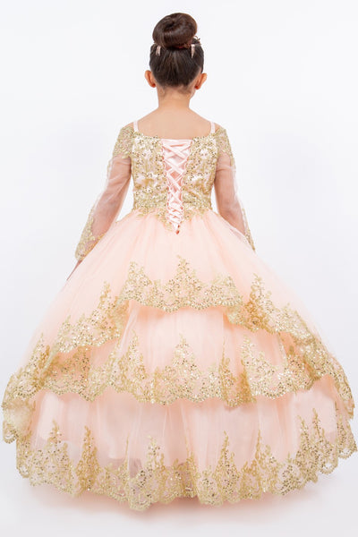 Nila Girls Pageant Embroidered Glitter Tulle Gown | Free Ship