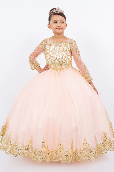 Nila Girls Pageant Embroidered Glitter Tulle Gown | Free Ship