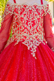 Girls 3D Floral Crystal Beaded Glitter Tulle Pageant Mini Quince Ball Gown
