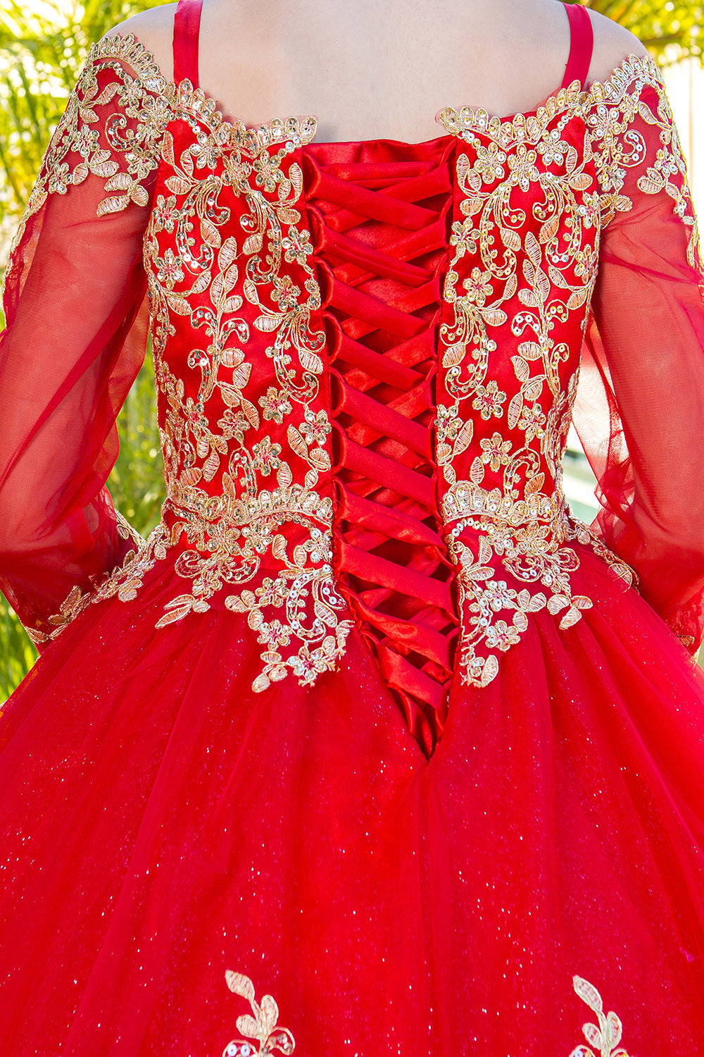 Girls 3D Floral Crystal Beaded Glitter Tulle Pageant Mini Quince Ball Gown