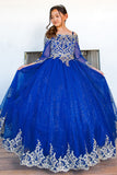 Girls 3D Floral Crystal Beaded Glitter Tulle Pageant Mini Quince Ball Gown