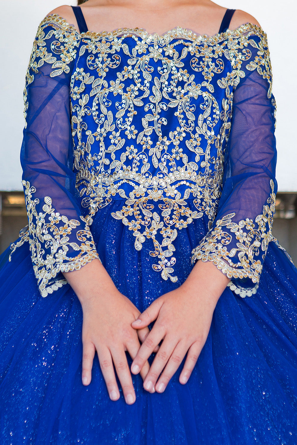 Girls 3D Floral Crystal Beaded Glitter Tulle Pageant Mini Quince Ball Gown