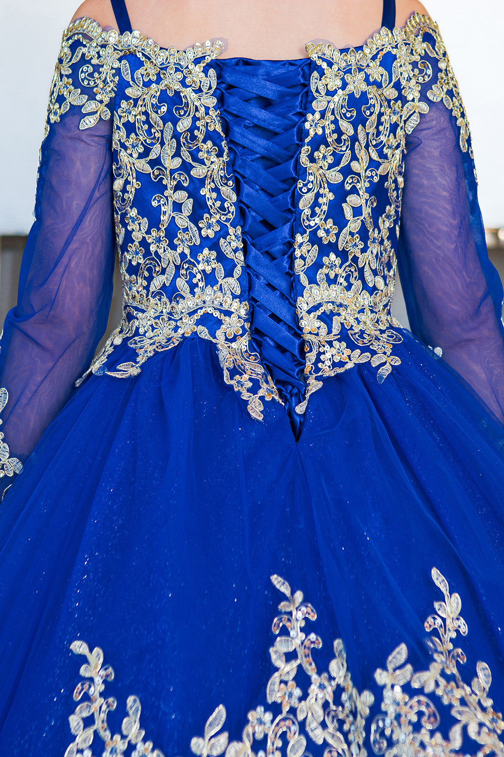 Girls 3D Floral Crystal Beaded Glitter Tulle Pageant Mini Quince Ball Gown