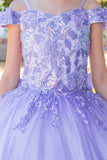 Girls Mini Quince Flower Girl Pageant 3D Floral Embroidered Glitter Tulle Gown
