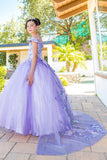 Girls Mini Quince Flower Girl Pageant 3D Floral Embroidered Glitter Tulle Gown