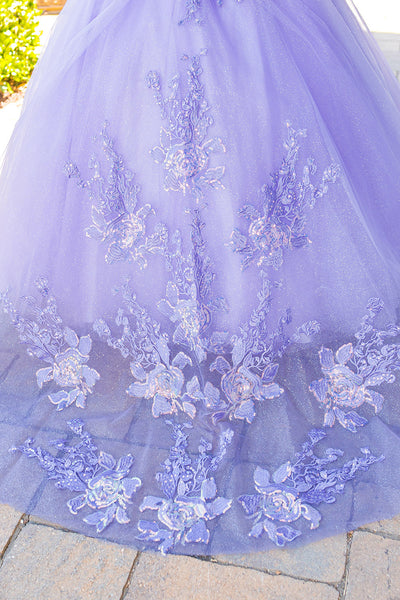 Girls Mini Quince Flower Girl Pageant 3D Floral Embroidered Glitter Tulle Gown