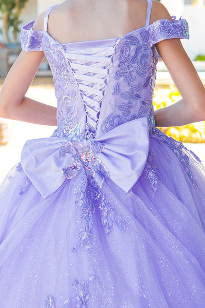 Girls Mini Quince Flower Girl Pageant 3D Floral Embroidered Glitter Tulle Gown