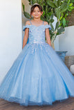 Girls Mini Quince Flower Girl Pageant 3D Floral Embroidered Glitter Tulle Gown