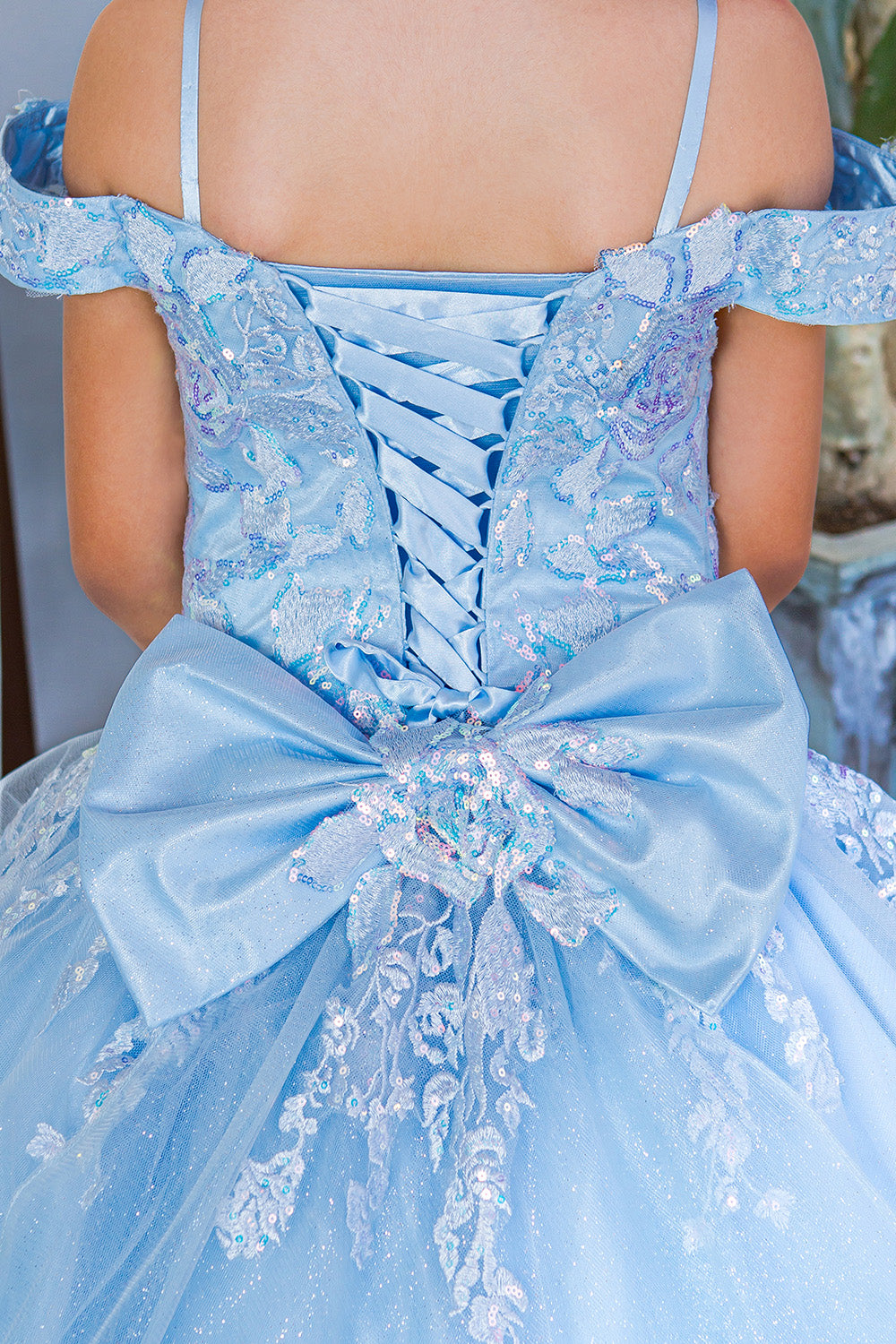 Girls Mini Quince Flower Girl Pageant 3D Floral Embroidered Glitter Tulle Gown