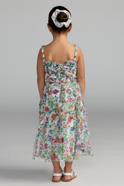 Mac Duggal Girls Floral Mesh A-Line Dress