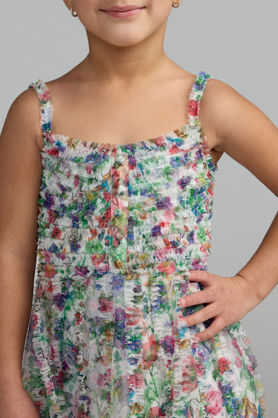 Mac Duggal Girls Floral Mesh A-Line Dress