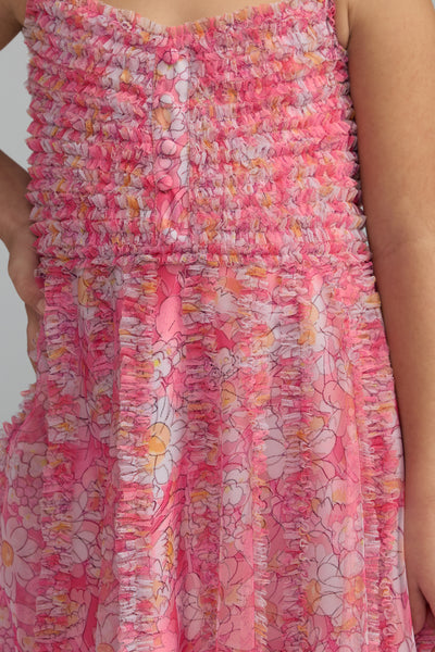 Mac Duggal Girls Floral Mesh A-Line Dress
