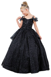 Nyra Glitter Off The Shoulder Pageant Gown for Girls - Shine at Every Event