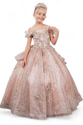 Nyra Glitter Off The Shoulder Pageant Gown for Girls - Shine at Every Event