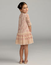 Mac Duggal Girls Embroidered Mesh Ruffle Dress