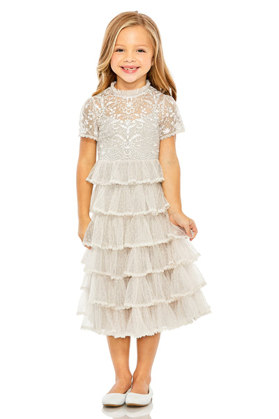 MAC DUGGAL Girls Luxury Mesh Embroidered Special Occasion Wedding Party Dress