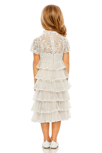 MAC DUGGAL Girls Luxury Mesh Embroidered Special Occasion Wedding Party Dress