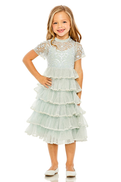 MAC DUGGAL Girls Luxury Mesh Embroidered Special Occasion Wedding Party Dress