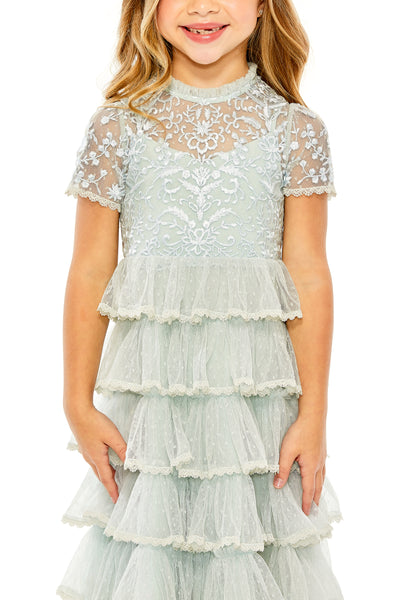 MAC DUGGAL Girls Luxury Mesh Embroidered Special Occasion Wedding Party Dress