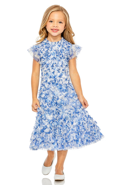 MAC DUGGAL Girls Couture High Neck Ruffle Tiered Special Occasion Party Dress