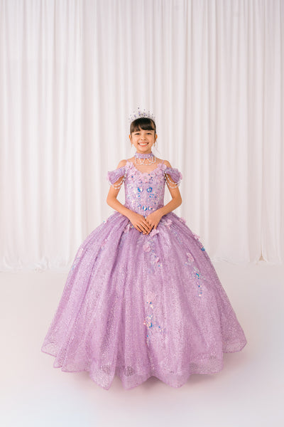 Yellow Girls Pageant Dress with Train & Bow