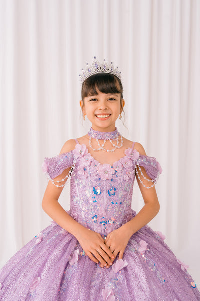 Yellow Girls Pageant Dress with Train & Bow