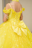 Yellow Girls Pageant Dress with Train & Bow