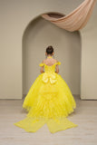 Yellow Girls Pageant Dress with Train & Bow