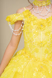 Yellow Girls Pageant Dress with Train & Bow