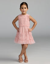 Mac Duggal Girls Rose Mesh Ruffle Dress
