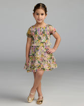Mac Duggal Girls Floral Mesh Ruffle Party Dress