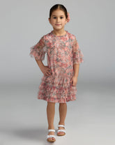 Mac Duggal Girls Pink Multi Floral Ruffle Dress