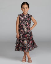 Mac Duggal Girls Floral Ruffle Mesh Dress