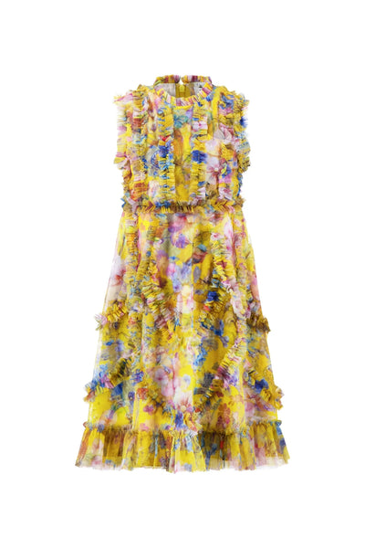 Mac Duggal Girls Floral Ruffle Mesh Dress