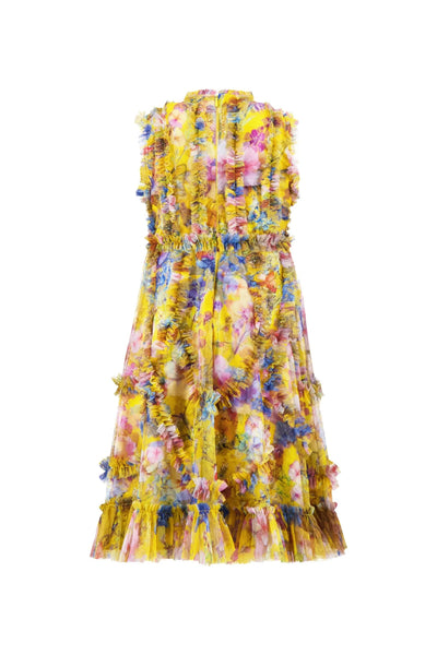 Mac Duggal Girls Floral Ruffle Mesh Dress