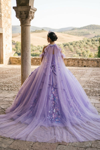 Floral Quinceañera Dress with Cape | Blush Quinceañera