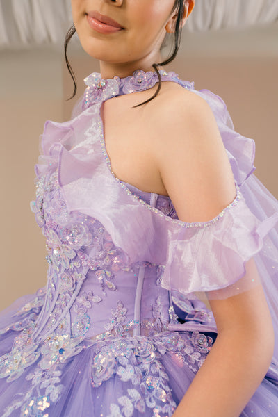 Floral Quinceañera Dress with Cape | Blush Quinceañera