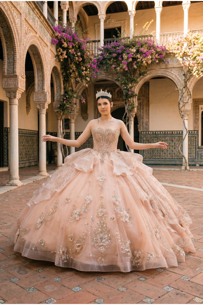 Rose Gold Crystal Quinceañera Ball Gown with Train