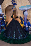 Elandra Midnight Bloom Couture Navy Blue &  Green Girls Pageant Gown