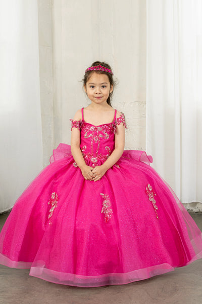 Girls Floor Length Glitter Tulle Party Pageant Dress