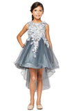 Silver Girls Hi Low Pageant Dress with Floral Lace