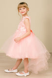 Silver Girls Hi Low Pageant Dress with Floral Lace