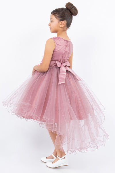 Silver Girls Hi Low Pageant Dress with Floral Lace